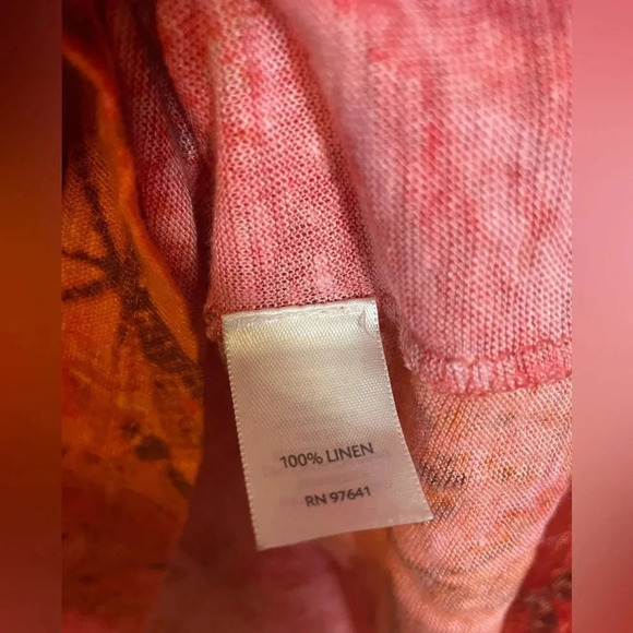 J. Jill Love Linen Orange/Red Tropical Palm Sleeveless Top Shirt Small - Picture 4 of 6